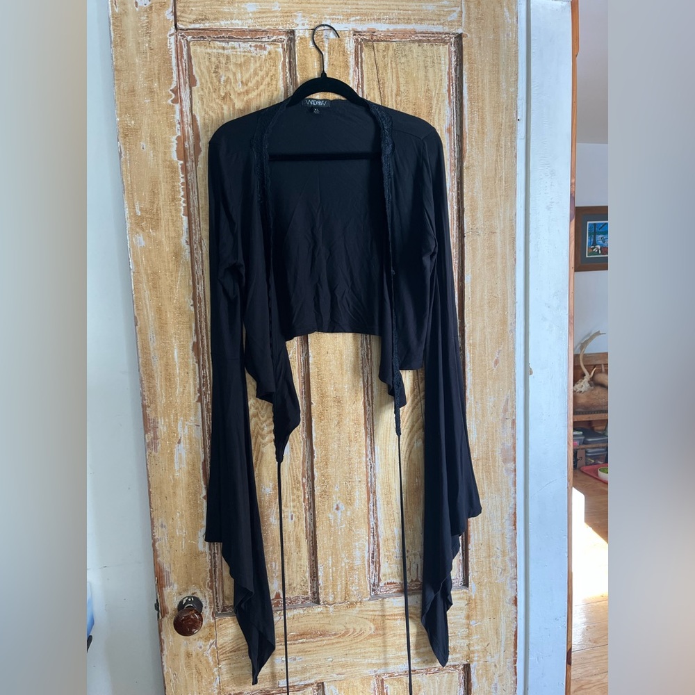 Dolls Kill Tragic Prayer Bell Sleeve Top Tie Front XL